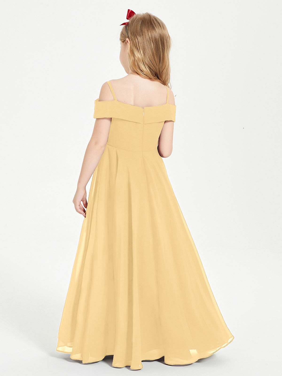 Off-the-Shoulder Dresses for Stylish Junior Bridesmaids Gold